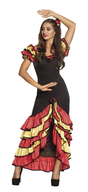 Spaanse Jurk Flamenco Rood Geel van Boland koop je bij Partywinkel