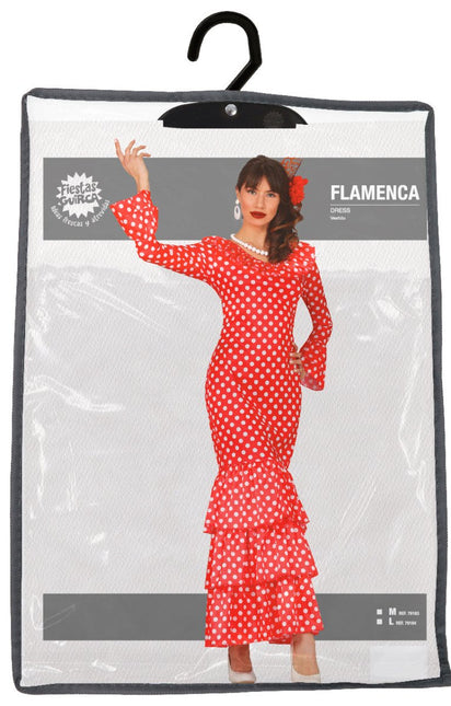 Spaanse Jurk Flamenco Witte Stippen van Fiestas Guirca koop je bij Partywinkel