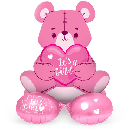 Staande Folieballon Beer 'It's a Girl' Roze - 61 cm van Folat koop je bij Partywinkel