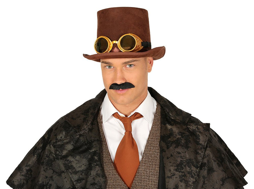Steampunk Hoed Bruin Met Bril van Fiestas Guirca koop je bij Partywinkel