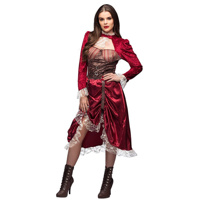 Steampunk Jurk Rood Dames van Boland koop je bij Partywinkel