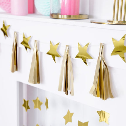 Sterren Tassel Slinger Goud 1,3m van Partydeco koop je bij Partywinkel