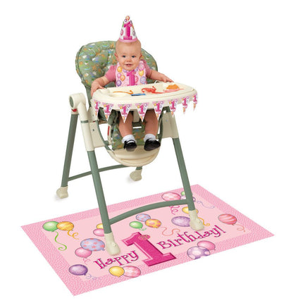 Stoeldecoratie Eerste Verjaardag Roze 34,3cm van Unique koop je bij Partywinkel