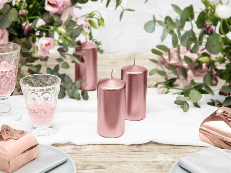 Stompkaars Rose Goud Metallic 12cm 6st van Partydeco koop je bij Partywinkel