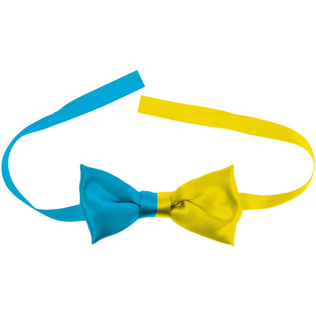 Strikje Colorblock Blauw/Geel van Folat koop je bij Partywinkel