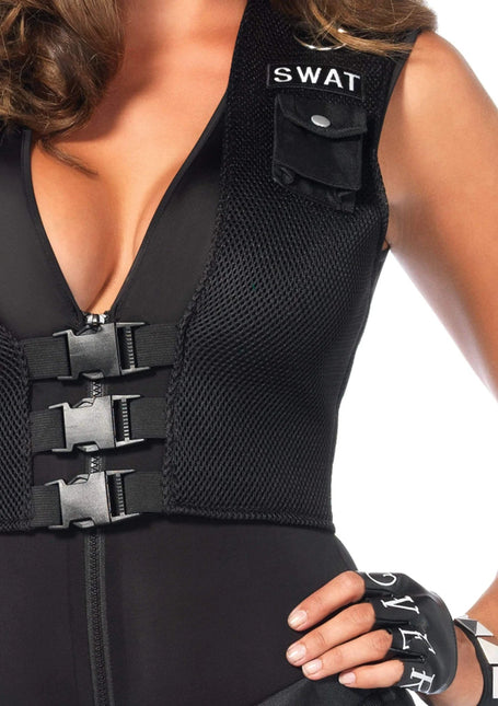 Swat Catsuit Zwart Dames Leg Avenue van Leg Avenue koop je bij Partywinkel