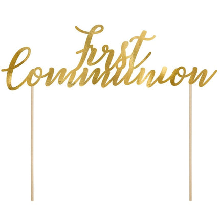 Taarttopper 1ste Communnie Goud 21cm van Partydeco koop je bij Partywinkel