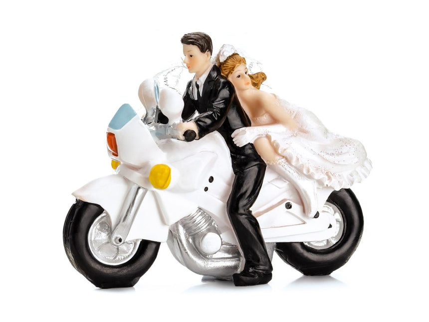 Taarttopper Bruiloft Bruidspaar Motor 11,5cm van Partydeco koop je bij Partywinkel