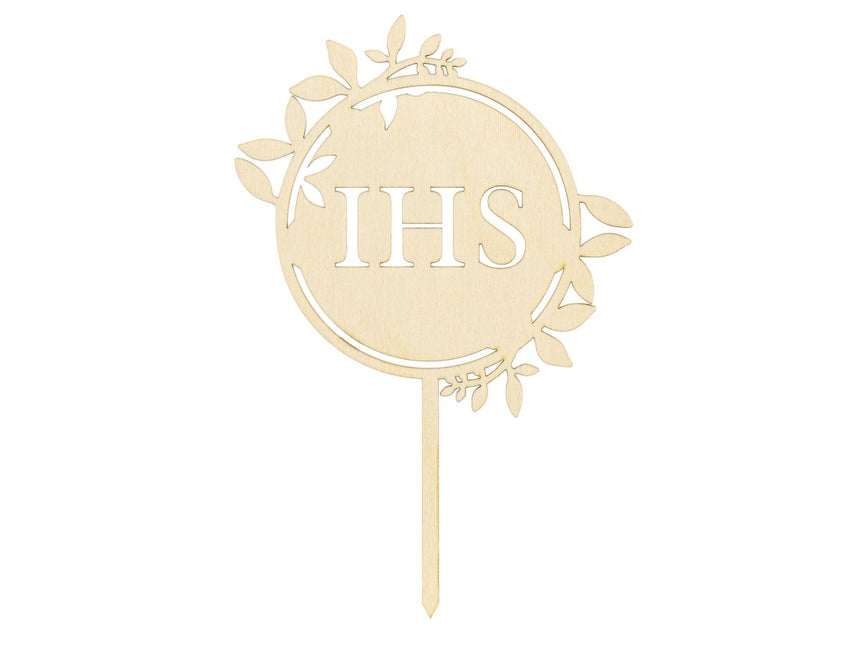 Taarttopper Communnie IHS Hout 23cm van Partydeco koop je bij Partywinkel
