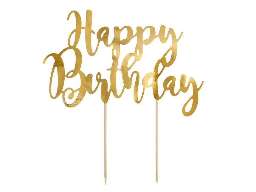 Taarttopper Happy Birthday Goud 22,5cm van Partydeco koop je bij Partywinkel