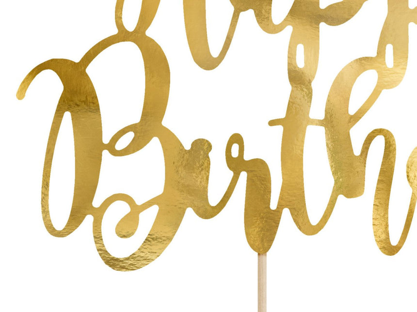 Taarttopper Happy Birthday Goud 22,5cm van Partydeco koop je bij Partywinkel