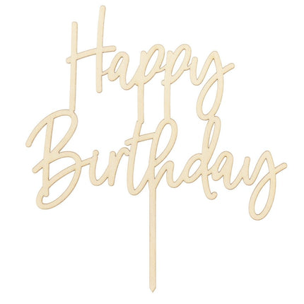 Taarttopper Happy Birthday Hout 16,5cm van Partydeco koop je bij Partywinkel