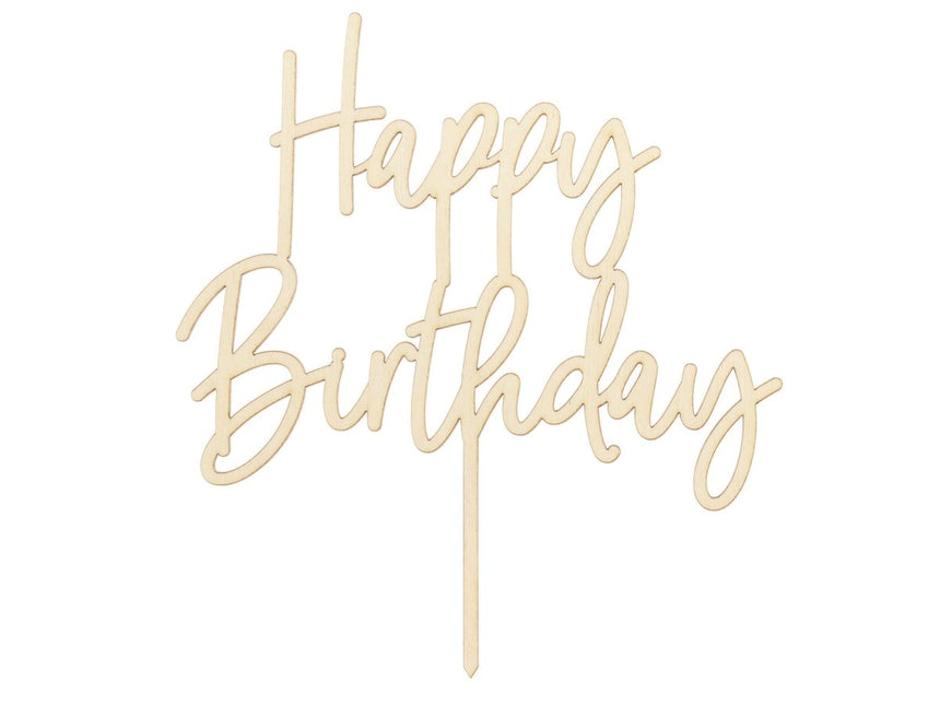 Taarttopper Happy Birthday Hout 16,5cm van Partydeco koop je bij Partywinkel