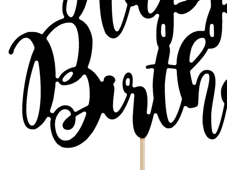 Taarttopper Happy Birthday Zwart 22,5cm van Partydeco koop je bij Partywinkel