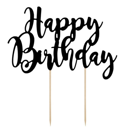Taarttopper Happy Birthday Zwart 22,5cm van Partydeco koop je bij Partywinkel