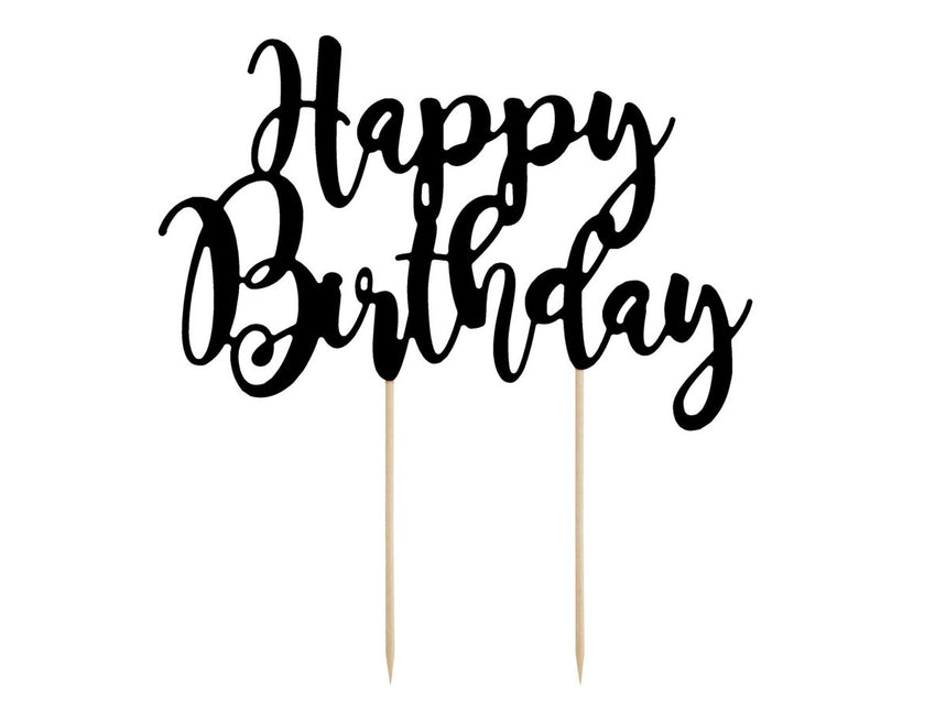 Taarttopper Happy Birthday Zwart 22,5cm van Partydeco koop je bij Partywinkel