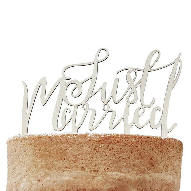 Taarttopper Just Married Hout 14cm van Ginger Ray koop je bij Partywinkel
