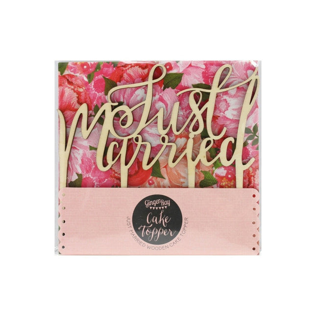 Taarttopper Just Married Hout 14cm van Ginger Ray koop je bij Partywinkel