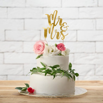 Taarttopper Mr & Mrs Goud 25,5cm van Partydeco koop je bij Partywinkel