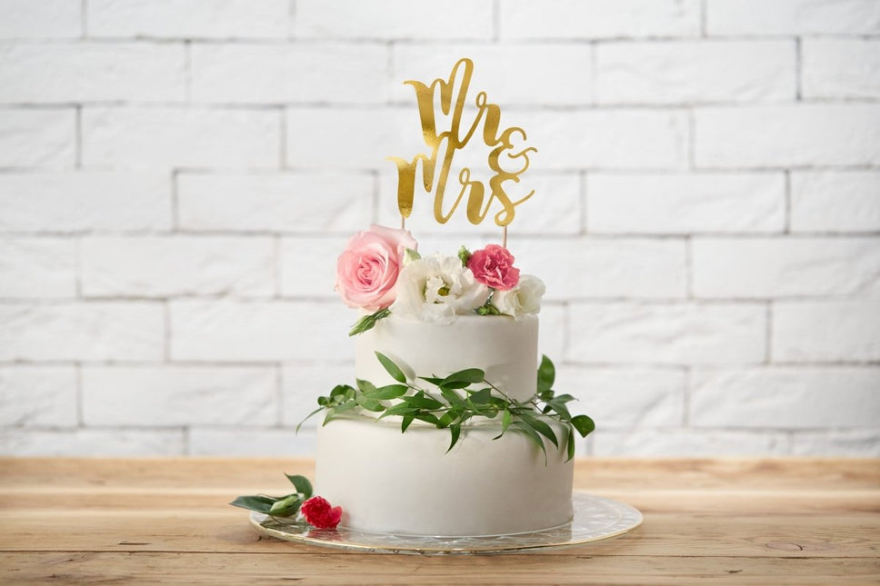 Taarttopper Mr & Mrs Goud 25,5cm van Partydeco koop je bij Partywinkel