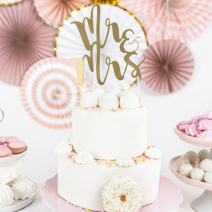 Taarttopper Mr & Mrs Goud 25,5cm van Partydeco koop je bij Partywinkel