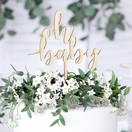 Taarttopper Oh Baby Hout 17cm van Partydeco koop je bij Partywinkel