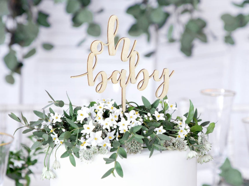 Taarttopper Oh Baby Hout 17cm van Partydeco koop je bij Partywinkel