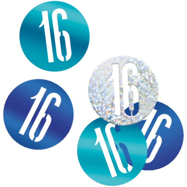 Tafelconfetti 16 Jaar Blauw 14gr van Unique koop je bij Partywinkel