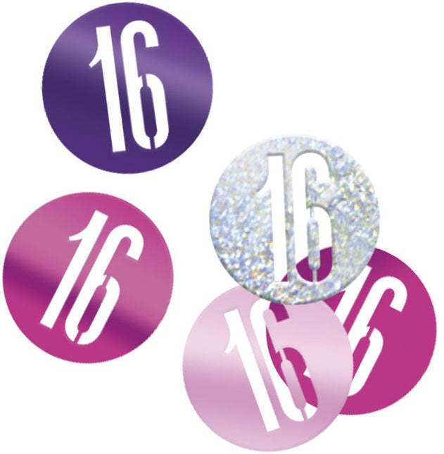 Tafelconfetti 16 Jaar Roze 14gr van Unique koop je bij Partywinkel