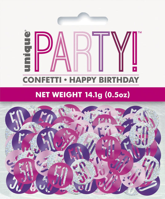 Tafelconfetti 50 Jaar Roze 14gr van Unique koop je bij Partywinkel