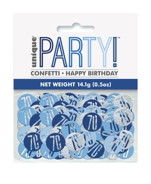 Tafelconfetti 70 Jaar Blauw 14gr van Unique koop je bij Partywinkel