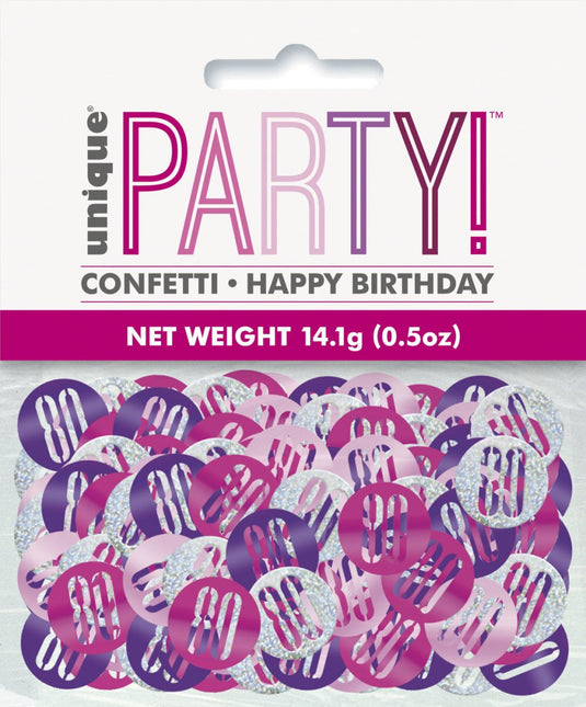 Tafelconfetti 80 Jaar Roze 14gr van Unique koop je bij Partywinkel