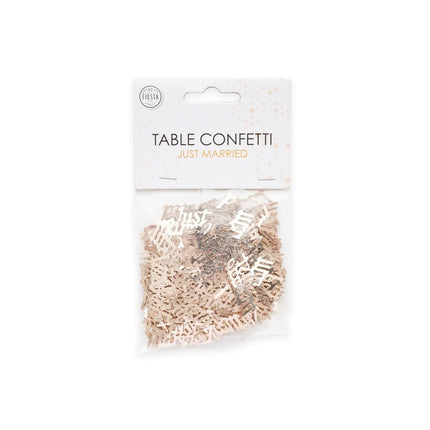Tafelconfetti Just Married Rose Goud van WeFiesta koop je bij Partywinkel