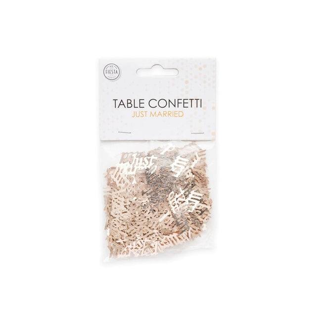 Tafelconfetti Just Married Rose Goud van WeFiesta koop je bij Partywinkel