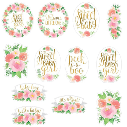 Tafeldecoratie Baby Meisje Bloemen 12 delig van Riethmueller koop je bij Partywinkel