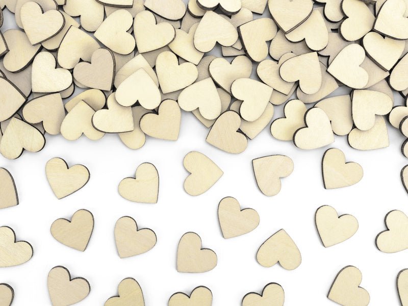 Tafeldecoratie Hartjes Hout 2cm 50st van Partydeco koop je bij Partywinkel