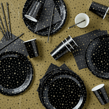 Tafelkleed Zwarte Sterren Goud 2,74m van Paper Dreams koop je bij Partywinkel
