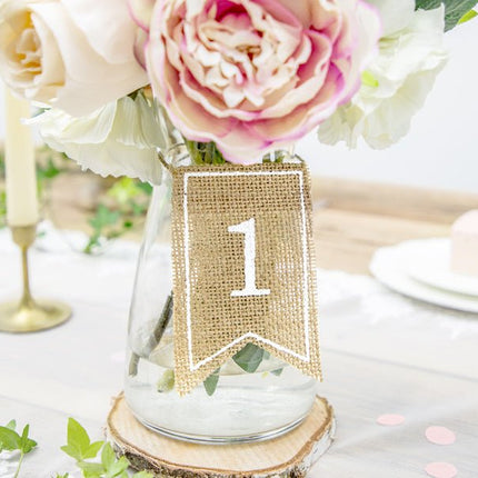 Tafelnummers Jute 10,5cm 20st van Partydeco koop je bij Partywinkel