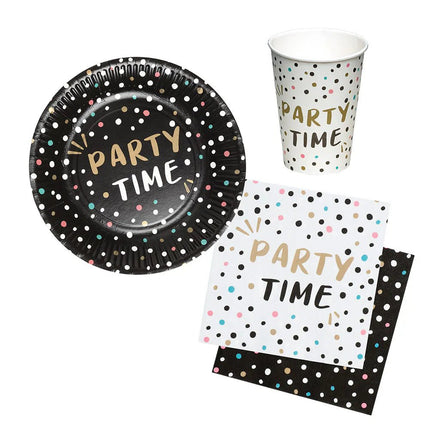 Tafelset 'Party time' (6 bordjes, 6 bekertjes, 12 servetten) van Boland koop je bij Partywinkel