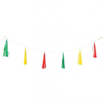 Tassel Guirlande Rood Geel groen 2,25m van PartyXplosion koop je bij Partywinkel