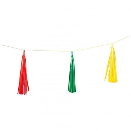 Tassel Guirlande Rood Geel groen 2,25m van PartyXplosion koop je bij Partywinkel