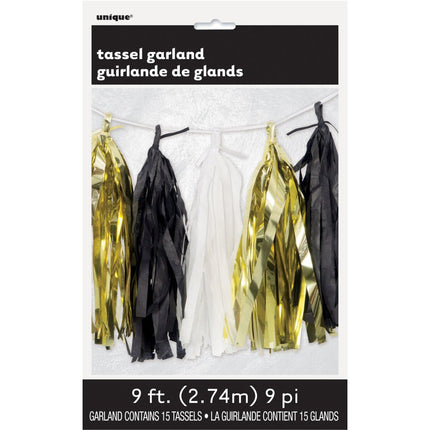 Tassel Slinger Goud Zwart Wit 2,7m van Unique koop je bij Partywinkel