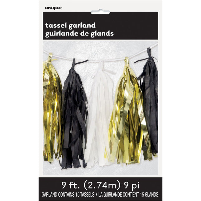 Tassel Slinger Goud Zwart Wit 2,7m van Unique koop je bij Partywinkel
