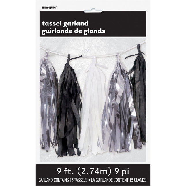 Tassel Slinger Zwart Wit Zilver 2,7m van Unique koop je bij Partywinkel