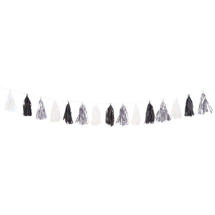 Tassel Slinger Zwart Wit Zilver 2,7m van Unique koop je bij Partywinkel