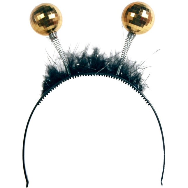 Tiara zwart bont met gouden discoballen van Folat koop je bij Partywinkel