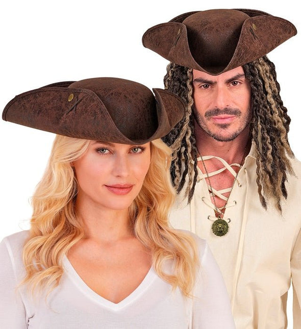 TRICORN VERWEERD LEER BRUIN van Widmann koop je bij Partywinkel