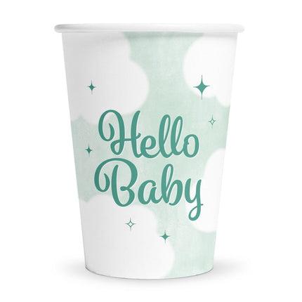 Turquoise Bekers Hello Baby 210ml 8st van WeFiesta koop je bij Partywinkel