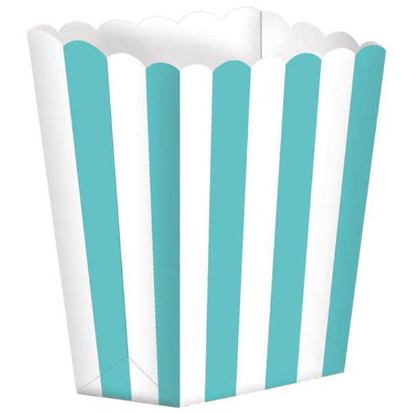 Turquoise Popcorn Bakjes Gestreept 5st van Riethmueller koop je bij Partywinkel