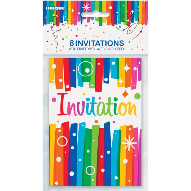 Uitnodigingen Regenboog 8st van Unique koop je bij Partywinkel